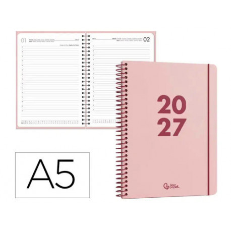 AGENDA OFICINA LIDERPAPEL 2027 ESPIRAL BASIC DIA PAGINA A5 BILINGUE 60G PAPEL FSC DESIGN 6