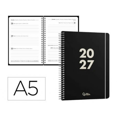 AGENDA OFICINA LIDERPAPEL 2027 ESPIRAL BASIC SEMANA VISTA A5 BILINGUE 60G PAPEL FSC DESIGN 1