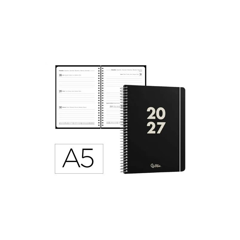 AGENDA OFICINA LIDERPAPEL 2027 ESPIRAL BASIC SEMANA VISTA A5 BILINGUE 60G PAPEL FSC DESIGN 1