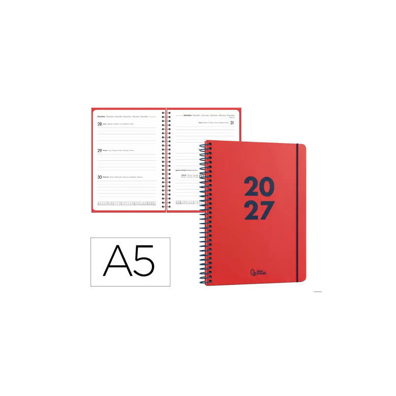 AGENDA OFICINA LIDERPAPEL 2027 ESPIRAL BASIC SEMANA VISTA A5 BILINGUE 60G PAPEL FSC DESIGN 3