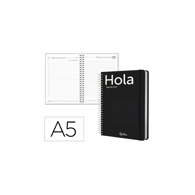 AGENDA OFICINA LIDERPAPEL 2027 ESPIRAL CLASSIC DIA PAGINA A5 BILINGUE 70G PAPEL FSC DESIGN 1