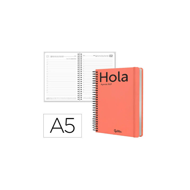 AGENDA OFICINA LIDERPAPEL 2027 ESPIRAL CLASSIC DIA PAGINA A5 BILINGUE 70G PAPEL FSC DESIGN 6