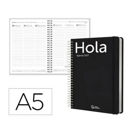 AGENDA OFICINA LIDERPAPEL 2027 ESPIRAL CLASSIC SEMANA VISTA A5 BILINGUE 70G PAPEL FSC DESIGN 1