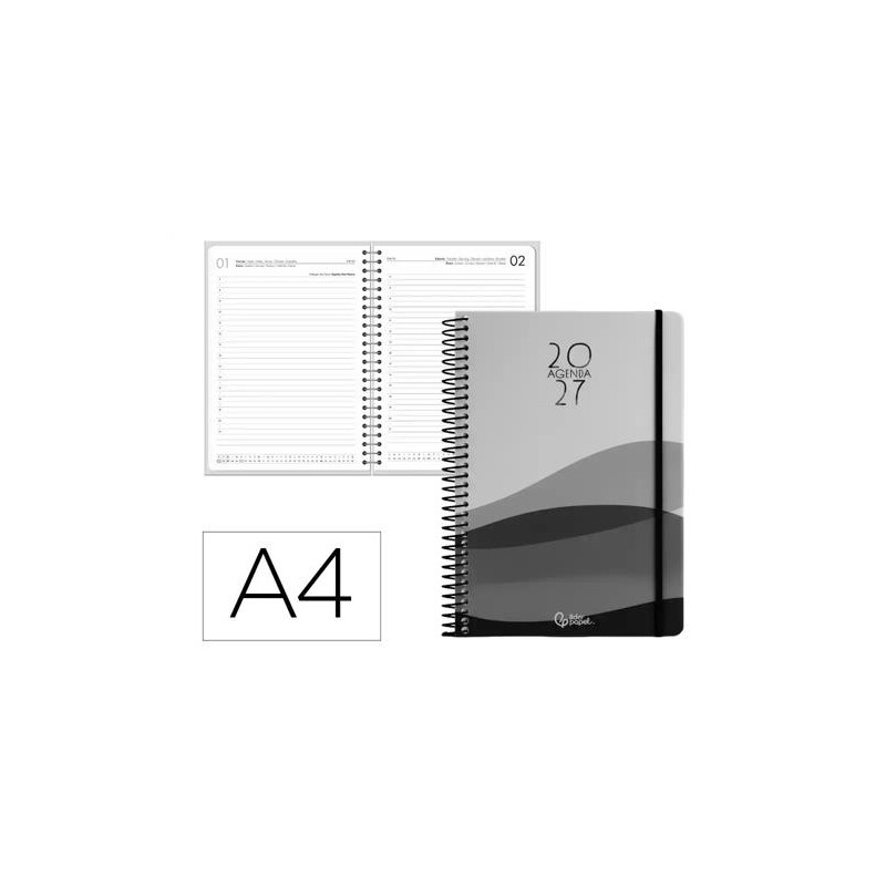 AGENDA OFICINA LIDERPAPEL 2027 ESPIRAL GAZI DIA PAGINA A4 BILINGUE 70G PAPEL FSC DESIGN 1