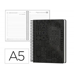 AGENDA OFICINA LIDERPAPEL 2027 ESPIRAL SYROS DIA PAGINA A5 BILINGUE 60G PAPEL FSC BLACK