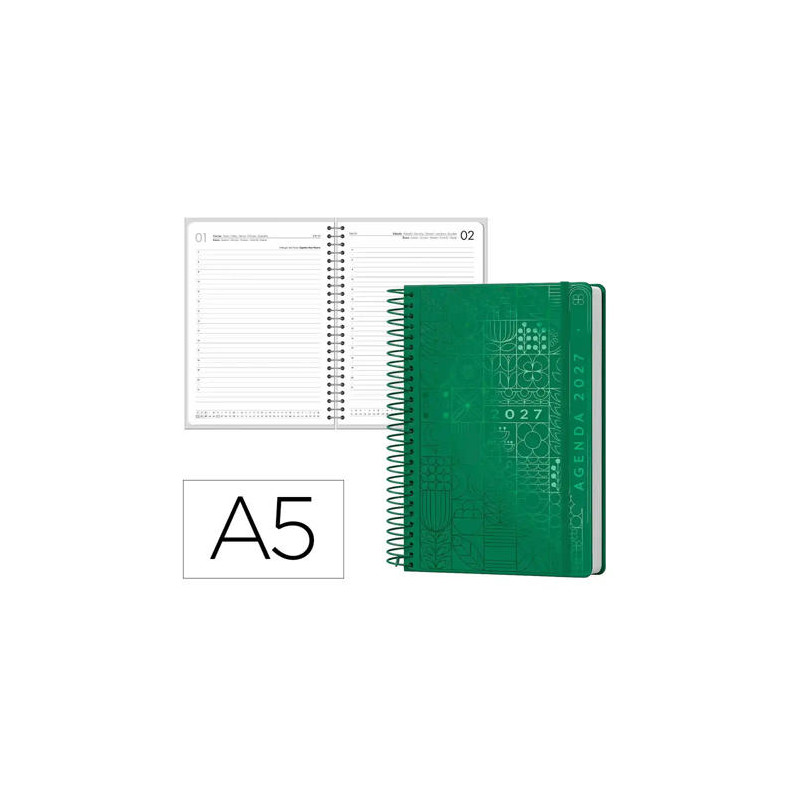 AGENDA OFICINA LIDERPAPEL 2027 ESPIRAL SYROS DIA PAGINA A5 BILINGUE 60G PAPEL FSC DESIGN 4