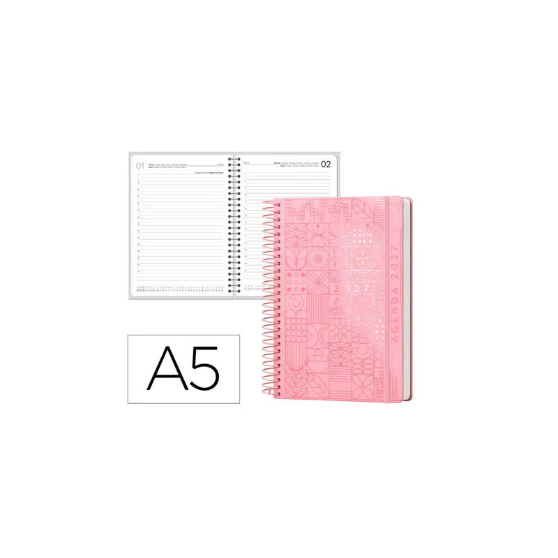 AGENDA OFICINA LIDERPAPEL 2027 ESPIRAL SYROS DIA PAGINA A5 BILINGUE 60G PAPEL FSC DESIGN 6