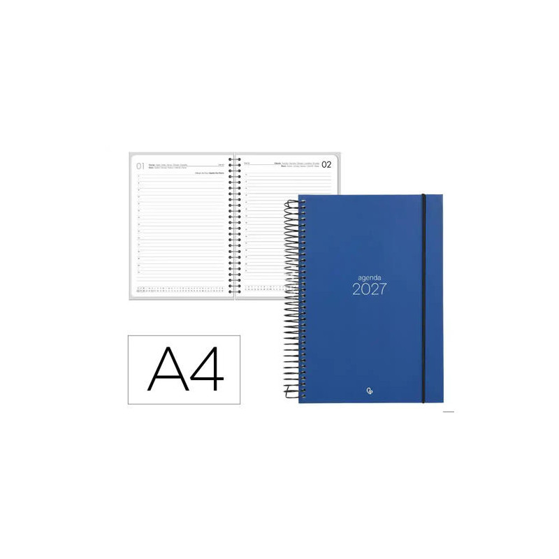 AGENDA OFICINA LIDERPAPEL 2027 ESPIRAL OLBIA DIA PAGINA A4 BILINGUE 60G PAPEL FSC BLUE