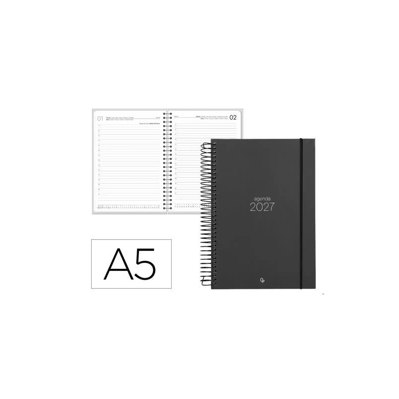 AGENDA OFICINA LIDERPAPEL 2027 ESPIRAL OLBIA DIA PAGINA A5 BILINGUE 60G PAPEL FSC DESIGN 1