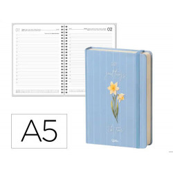 AGENDA OFICINA LIDERPAPEL 2027 ENCUADERNADA FLOWERS A SEMANA VISTA A5 BILINGUE 70G PAPEL FSC DESIGN 
