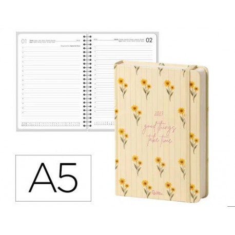 AGENDA OFICINA LIDERPAPEL 2027 ENCUADERNADA FLOWERS A SEMANA VISTA A5 BILINGUE 70G PAPEL FSC DESIGN 