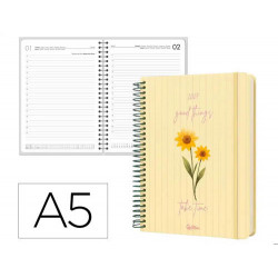 AGENDA OFICINA LIDERPAPEL 2027 ESPIRAL FLOWERS A DIA PAGINA A5 BILINGUE 70G PAPEL FSC DESIGN 2