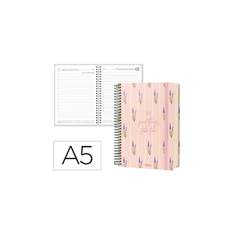 AGENDA OFICINA LIDERPAPEL 2027 ESPIRAL FLOWERS A DIA PAGINA A5 BILINGUE 70G PAPEL FSC DESIGN 3