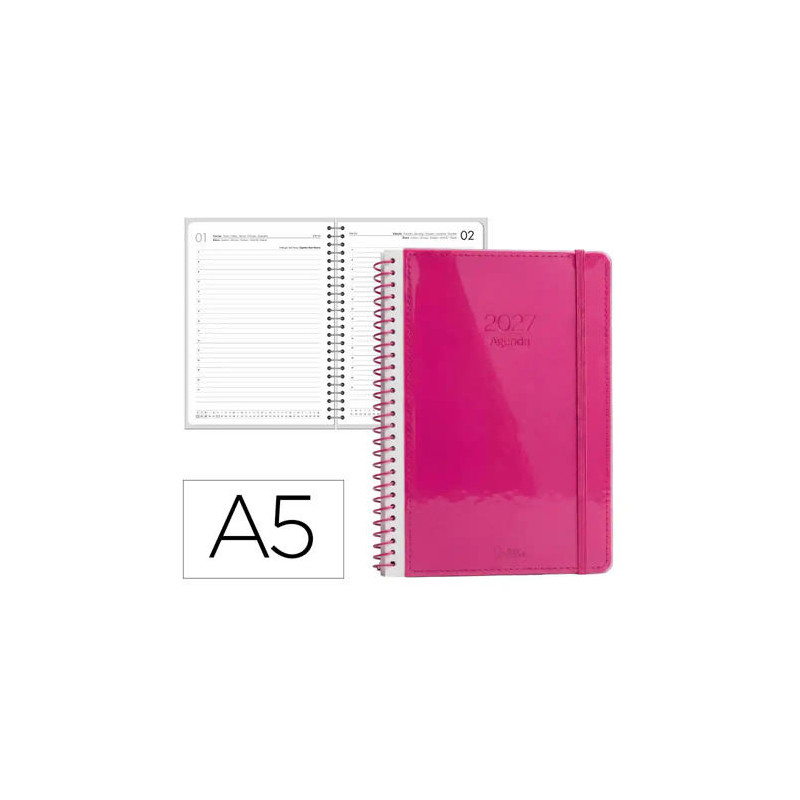 AGENDA OFICINA LIDERPAPEL 2027 ESPIRAL NEON DIA PAGINA A5 BILINGUE 70G PAPEL FSC DESIGN 1