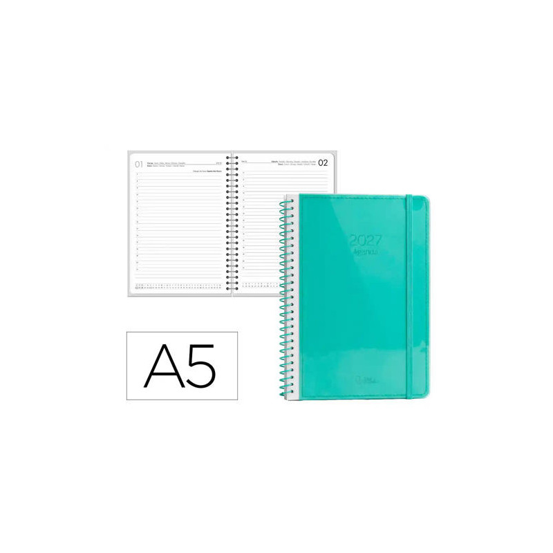 AGENDA OFICINA LIDERPAPEL 2027 ESPIRAL NEON DIA PAGINA A5 BILINGUE 70G PAPEL FSC DESIGN 2