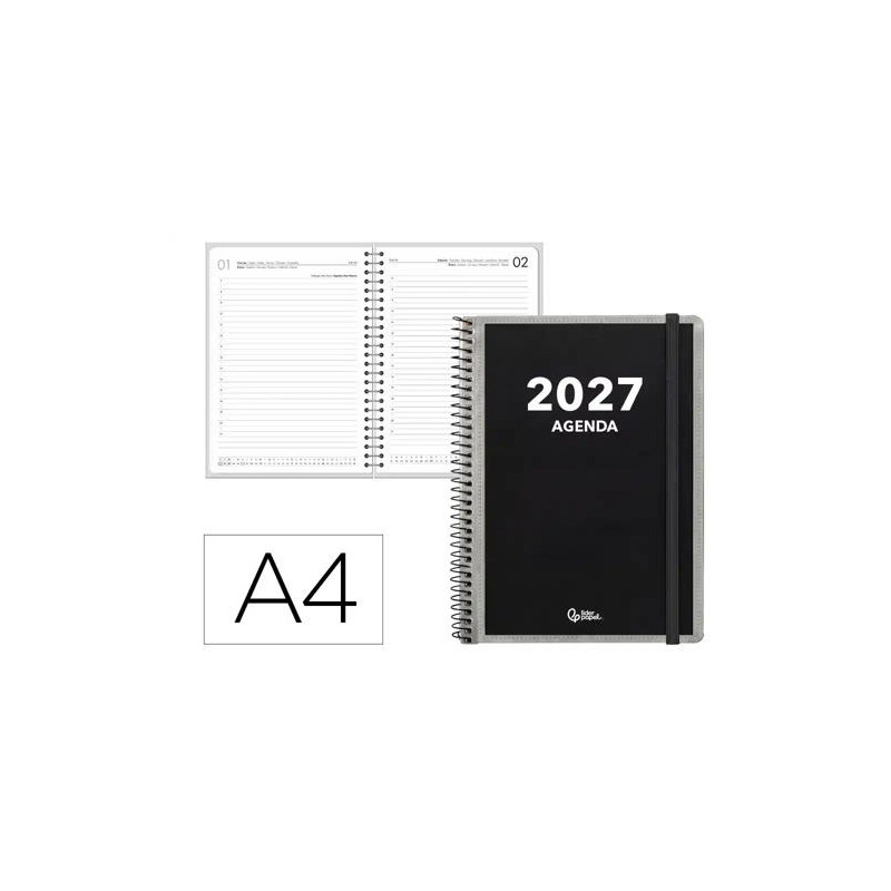AGENDA OFICINA LIDERPAPEL 2027 ESPIRAL PERSONALIZABLE DIA PAGINA A4 BILINGUE 70G PAPEL FSC DESIGN 1