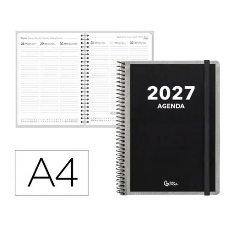 AGENDA OFICINA LIDERPAPEL 2027 ESPIRAL PERSONALIZABLE SEMANA VISTA A4 BILINGUE 70G PAPEL FSC DESIGN 