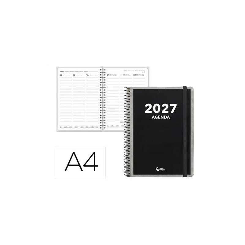 AGENDA OFICINA LIDERPAPEL 2027 ESPIRAL PERSONALIZABLE SEMANA VISTA A4 BILINGUE 70G PAPEL FSC DESIGN 
