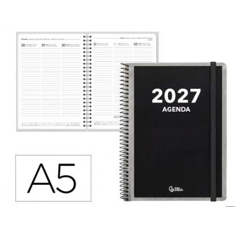 AGENDA OFICINA LIDERPAPEL 2027 ESPIRAL PERSONALIZABLE SEMANA VISTA A5 BILINGUE 70G PAPEL FSC DESIGN 