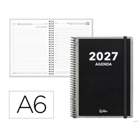 AGENDA OFICINA LIDERPAPEL 2027 ESPIRAL PERSONALIZABLE DIA PAGINA A6 BILINGUE 70G PAPEL FSC DESIGN 1