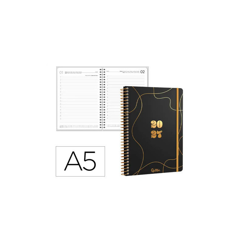 AGENDA OFICINA LIDERPAPEL 2027 ESPIRAL PERISSA DIA PAGINA A5 BILINGUE 80G PAPEL FSC DESIGN 1