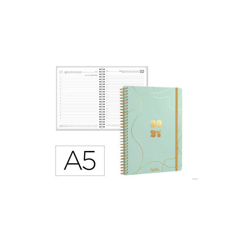 AGENDA OFICINA LIDERPAPEL 2027 ESPIRAL PERISSA DIA PAGINA A5 BILINGUE 80G PAPEL FSC DESIGN 2