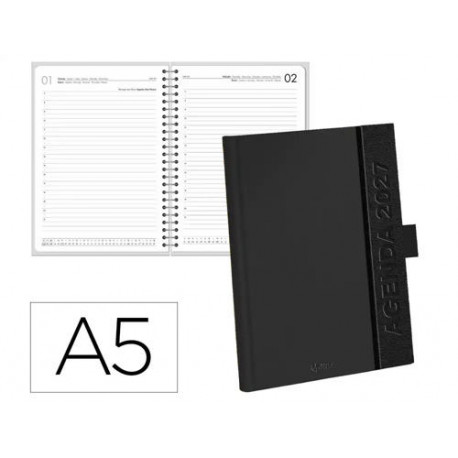 AGENDA OFICINA LIDERPAPEL 2027 ENCUADERNADA CORPORATE A DIA PAGINA A5 BILINGUE 70G PAPEL FSC BLACK