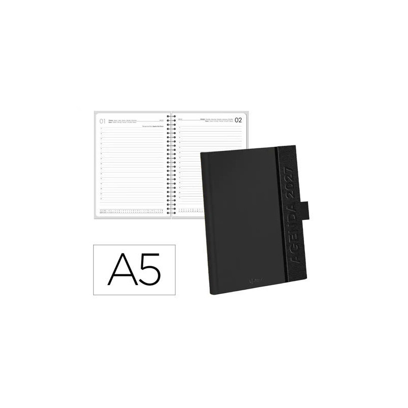 AGENDA OFICINA LIDERPAPEL 2027 ENCUADERNADA CORPORATE A DIA PAGINA A5 BILINGUE 70G PAPEL FSC BLACK