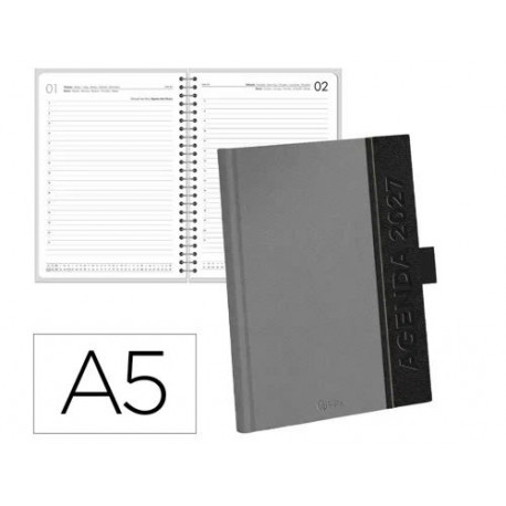 AGENDA OFICINA LIDERPAPEL 2027 ENCUADERNADA CORPORATE A DIA PAGINA A5 BILINGUE 70G PAPEL FSC GREY