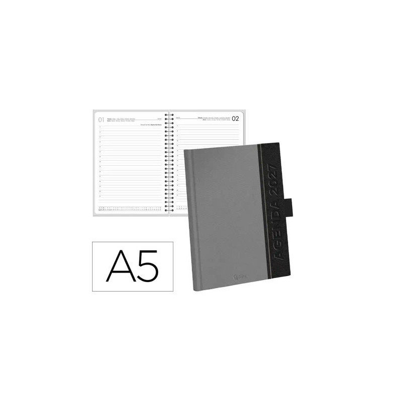 AGENDA OFICINA LIDERPAPEL 2027 ENCUADERNADA CORPORATE A DIA PAGINA A5 BILINGUE 70G PAPEL FSC GREY
