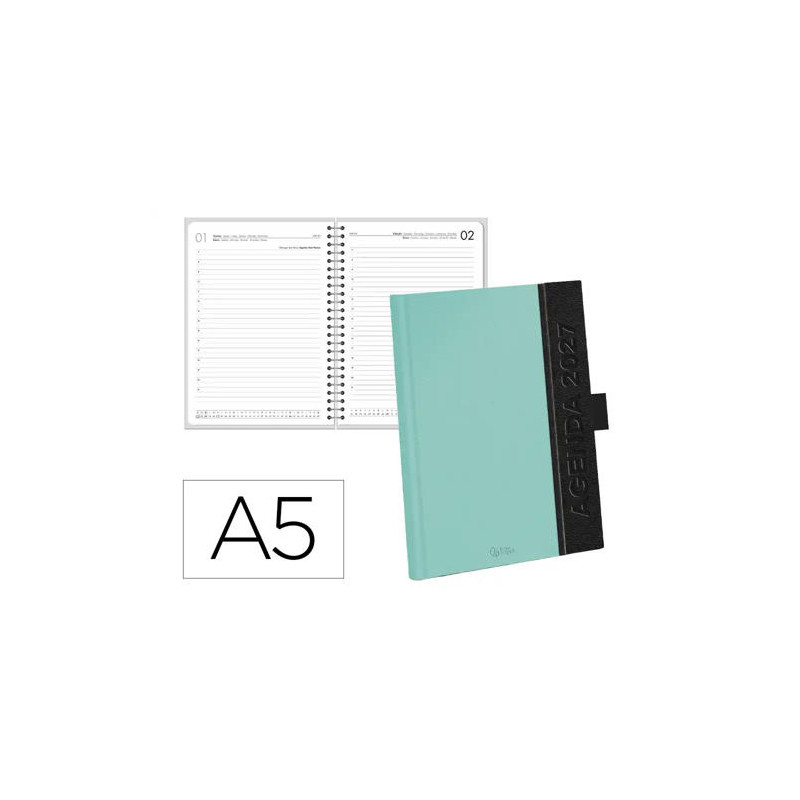 AGENDA OFICINA LIDERPAPEL 2027 ENCUADERNADA CORPORATE A DIA PAGINA A5 BILINGUE 70G PAPEL FSC TURQUOI