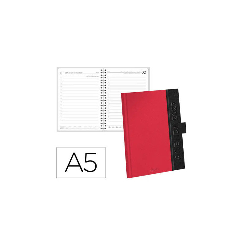 AGENDA OFICINA LIDERPAPEL 2027 ENCUADERNADA CORPORATE A DIA PAGINA A5 BILINGUE 70G PAPEL FSC BURGUND