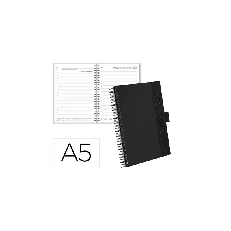 AGENDA OFICINA LIDERPAPEL 2027 ESPIRAL CORPORATE A DIA PAGINA A5 BILINGUE 70G PAPEL FSC BLACK