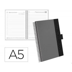 AGENDA OFICINA LIDERPAPEL 2027 ESPIRAL CORPORATE A DIA PAGINA A5 BILINGUE 70G PAPEL FSC GREY