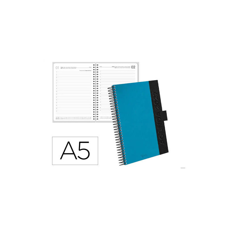 AGENDA OFICINA LIDERPAPEL 2027 ESPIRAL CORPORATE A DIA PAGINA A5 BILINGUE 70G PAPEL FSC NAVY BLUE