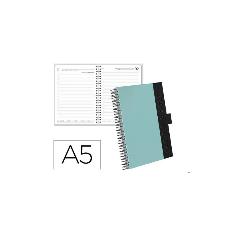 AGENDA OFICINA LIDERPAPEL 2027 ESPIRAL CORPORATE A DIA PAGINA A5 BILINGUE 70G PAPEL FSC TURQUOISE