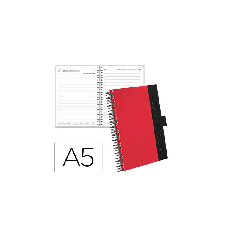 AGENDA OFICINA LIDERPAPEL 2027 ESPIRAL CORPORATE A DIA PAGINA A5 BILINGUE 70G PAPEL FSC BURGUNDY