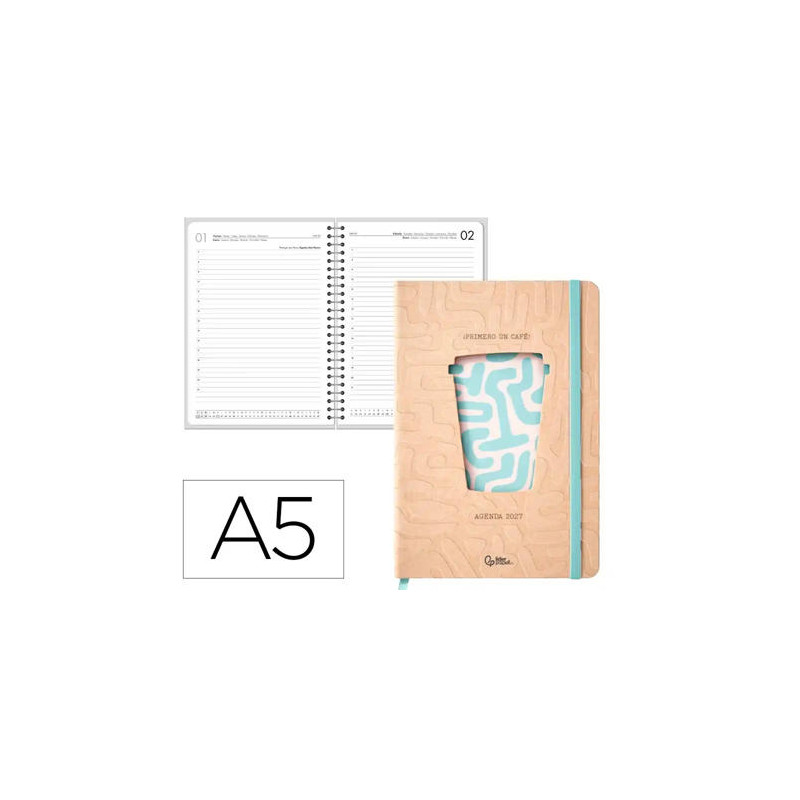 AGENDA OFICINA LIDERPAPEL 2027 ENCUADERNADA COFFE DIA PAGINA A5 BILINGUE 70G PAPEL FSC DESIGN 1