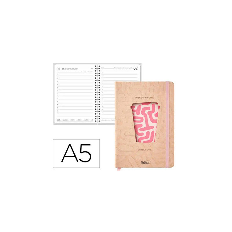 AGENDA OFICINA LIDERPAPEL 2027 ENCUADERNADA COFFE DIA PAGINA A5 BILINGUE 70G PAPEL FSC DESIGN 2