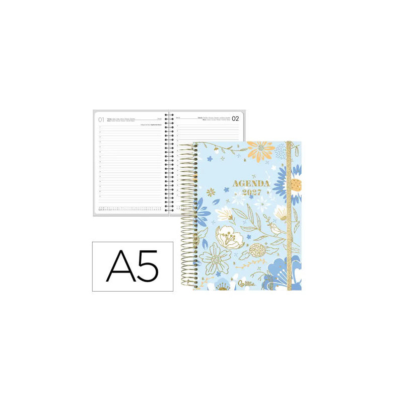 AGENDA OFICINA LIDERPAPEL 2027 ESPIRAL FANTASY DIA PAGINA A5 BILINGUE 70G PAPEL FSC DESIGN 2