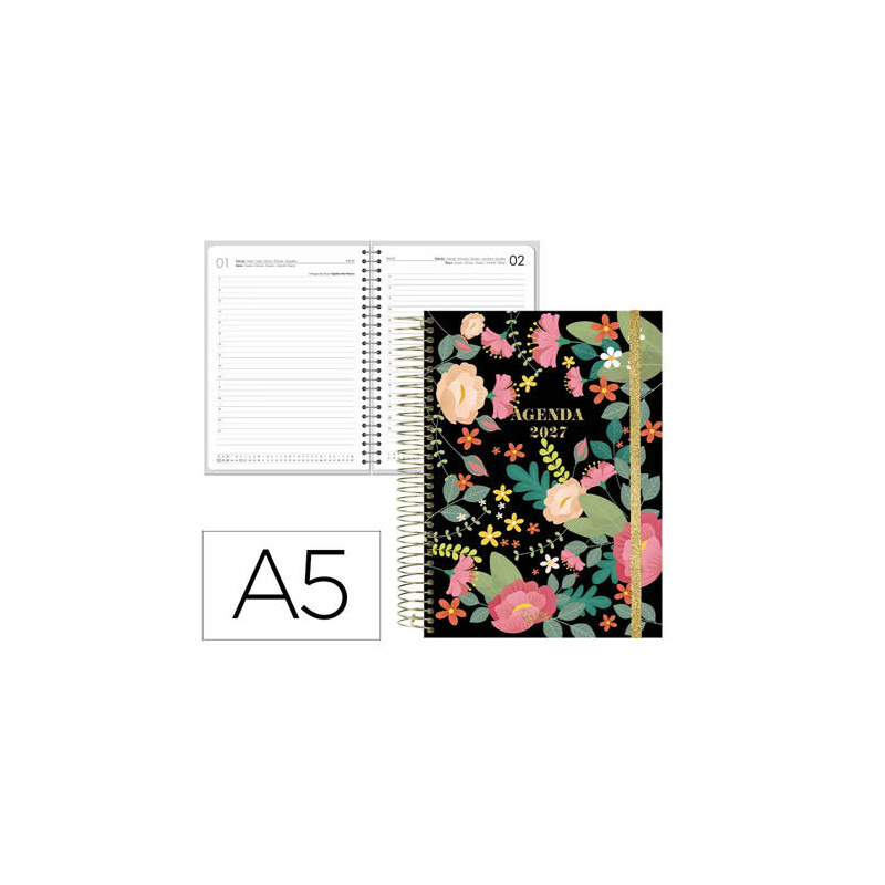 AGENDA OFICINA LIDERPAPEL 2027 ESPIRAL FANTASY DIA PAGINA A5 BILINGUE 70G PAPEL FSC DESIGN 3