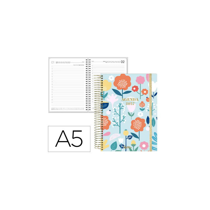 AGENDA OFICINA LIDERPAPEL 2027 ESPIRAL FANTASY DIA PAGINA A5 BILINGUE 70G PAPEL FSC DESIGN 1