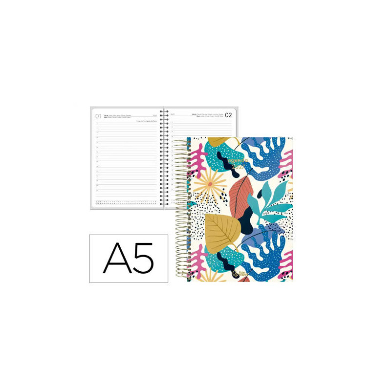 AGENDA OFICINA LIDERPAPEL 2027 ESPIRAL FANTASY DIA PAGINA A5 BILINGUE 70G PAPEL FSC DESIGN 1