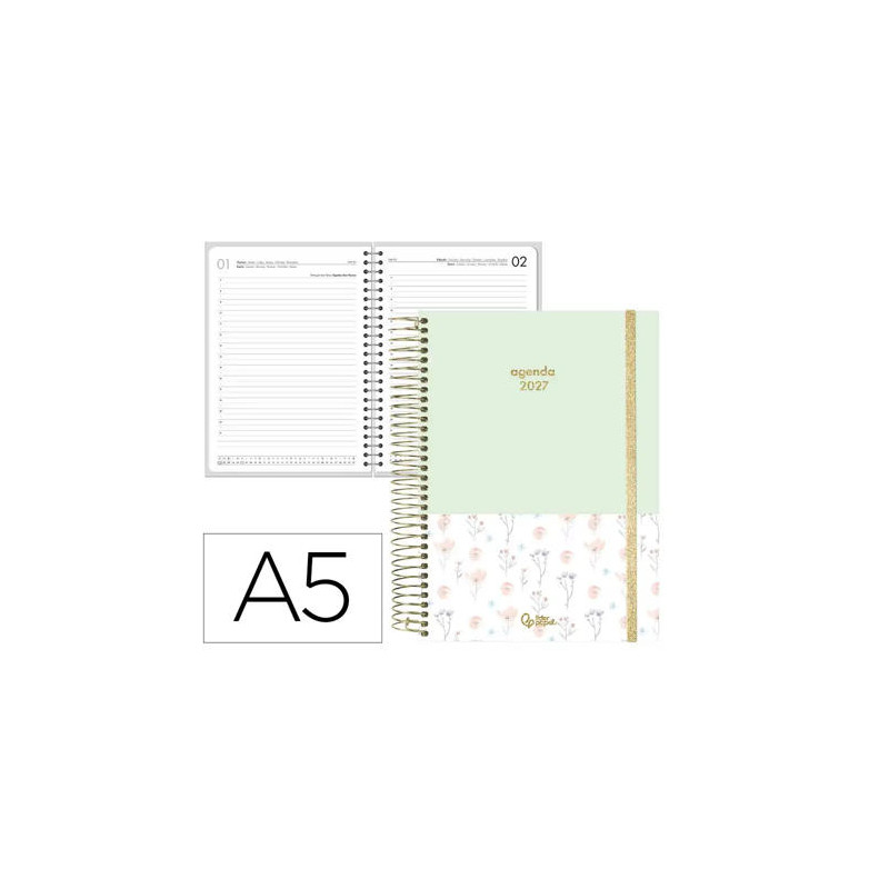 AGENDA OFICINA LIDERPAPEL 2027 ESPIRAL FANTASY DIA PAGINA A5 BILINGUE 70G PAPEL FSC DESIGN 1