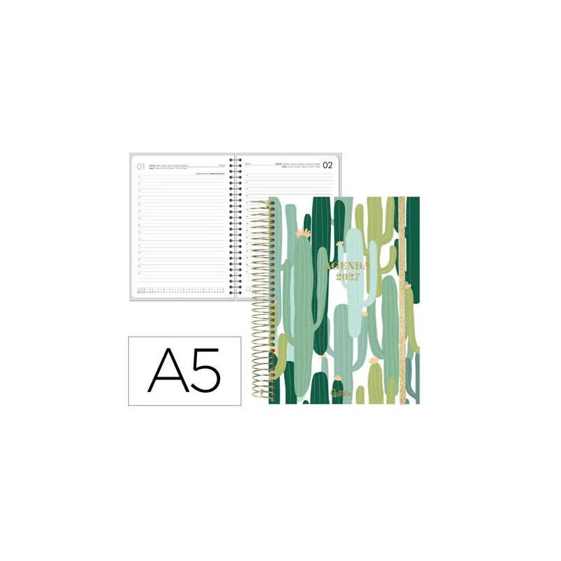 AGENDA OFICINA LIDERPAPEL 2027 ESPIRAL FANTASY DIA PAGINA A5 BILINGUE 70G PAPEL FSC DESIGN 1