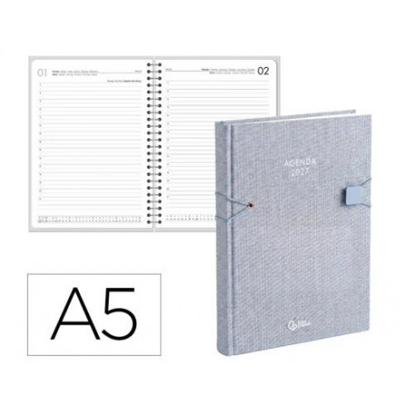 AGENDA OFICINA LIDERPAPEL 2027 ENCUADERNADA ELASTIC CLOSURE DIA PAGINA A5 BILINGUE 70G PAPEL FSC DES