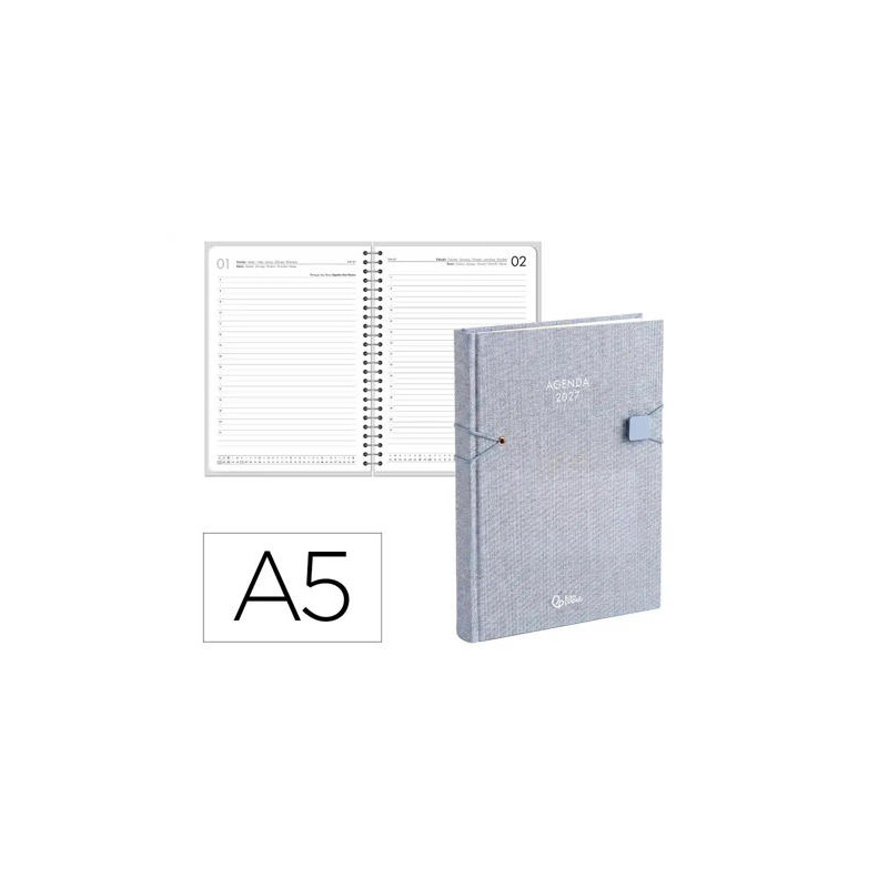 AGENDA OFICINA LIDERPAPEL 2027 ENCUADERNADA ELASTIC CLOSURE DIA PAGINA A5 BILINGUE 70G PAPEL FSC DES