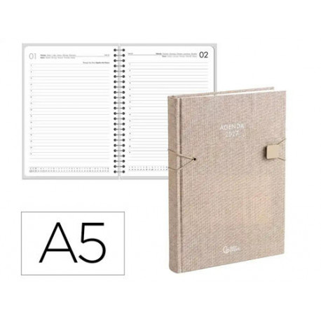 AGENDA OFICINA LIDERPAPEL 2027 ENCUADERNADA ELASTIC CLOSURE DIA PAGINA A5 BILINGUE 70G PAPEL FSC DES