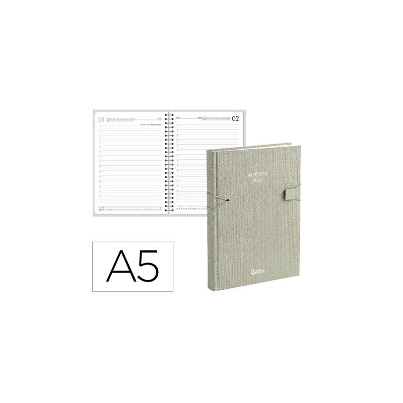 AGENDA OFICINA LIDERPAPEL 2027 ENCUADERNADA ELASTIC CLOSURE DIA PAGINA A5 BILINGUE 70G PAPEL FSC DES