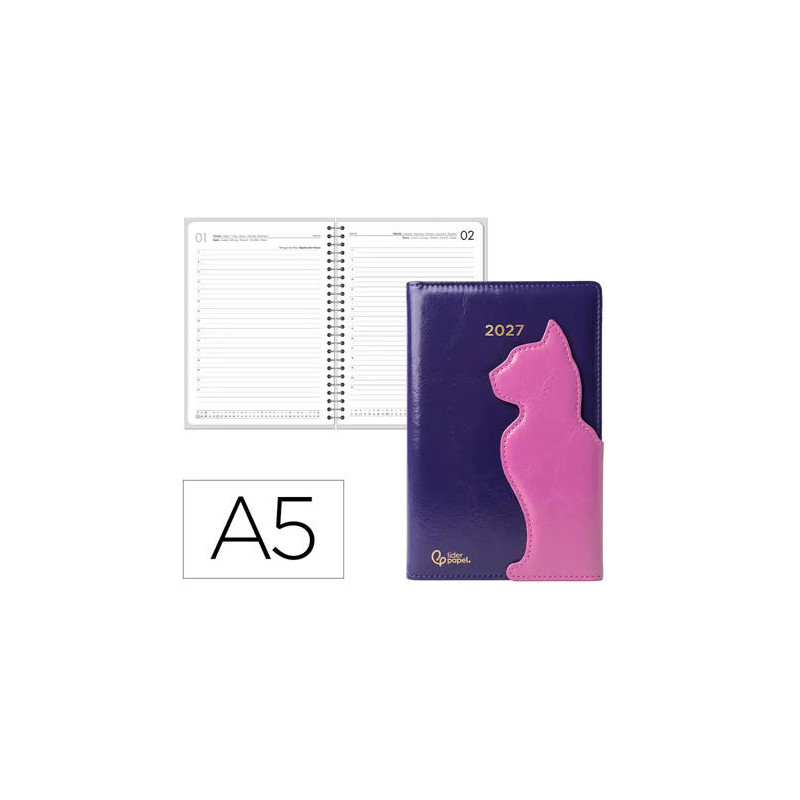 AGENDA OFICINA LIDERPAPEL 2027 ENCUADERNADA CAT PEN LOOP DIA PAGINA A5 BILINGUE 70G PAPEL FSC DESIGN